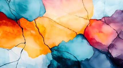 Poster - Vibrant digital art composition featuring soft watercolor splashes bouncing off harsh abstract geometric obstacles creating a dynamic and captivating play of textures colors and movement