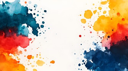 Poster - Elegant and expressive watercolor splashes dynamically interacting with abstract textural geometric forms creating a visually captivating and harmonious composition