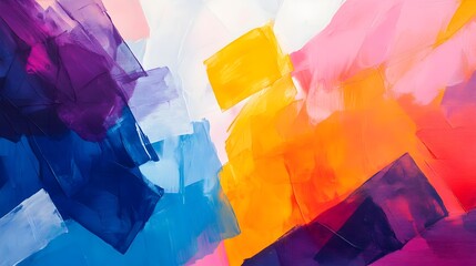 Poster - Captivating abstract composition featuring bold watercolor splashes weaving through angular jagged geometric obstacles creating a vibrant and dynamic visual experience