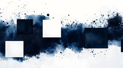 Poster - Dramatic Watercolor Splashes Amid Geometric Obstacles Contrasting Chaos and Order with Design and Composition