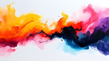 Poster - Flowing watercolor paint splashes clashing against angular geometric obstacles in a vibrant dynamic and visually captivating composition