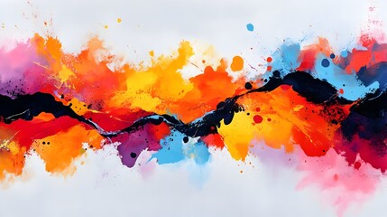 Poster - Vibrant watercolor splashes dynamically colliding and clashing against angular geometric obstacles in an abstract expressive and visually striking composition