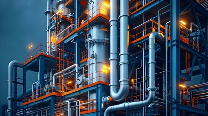 Poster - illuminated gas processing plant at night showcasing complex industrial machinery and infrastructure