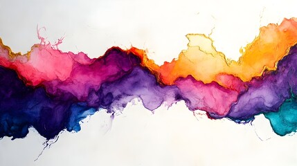 Poster - Vibrant watercolor splashes and brushstrokes evolving into abstract textured barriers of dynamic geometric lines and fluid shapes in a contemporary experimental digital art