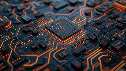 Aufkleber - Futuristic technology grid featuring glowing nodes and intricate circuitry, showcasing vibrant network of connections and electronic components
