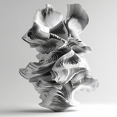 Poster - A 3D abstract sculpture featuring flowing lines and curves in black and white, showcasing an artistic design with a focus on form and texture for graphic resources.