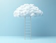 © Selvi - A wooden ladder leading up to a white fluffy cloud against a blue background.