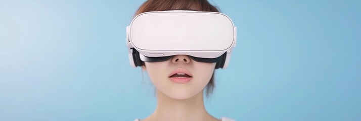 Aufkleber - Morning Innovation Young Asian Female Digital Artist Using VR Headset in Minimalist Studio