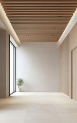 Aufkleber - Modern Minimalist Interior with Wooden Accents and Natural Light, Stylish Contemporary Design, Empty Space