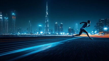 Night Runner in a Futuristic Cityscape