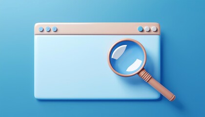 Poster - A digital illustration of a browser window with a magnifying glass, symbolizing search and exploration online against a blue background.