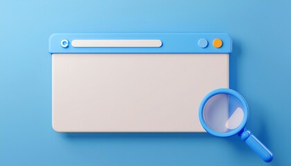 Poster - A simple browser interface with a search bar and a magnifying glass, set against a light blue background.