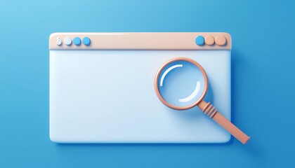 Poster - A minimalistic web browser interface design featuring a magnifying glass on a blue background, symbolizing search and exploration online.