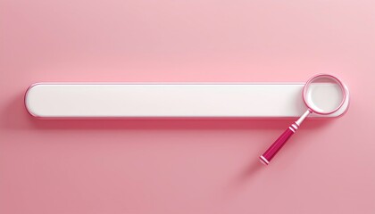 Poster - A minimalist search bar on a pink background, accompanied by a magnifying glass, symbolizing online search or inquiry.