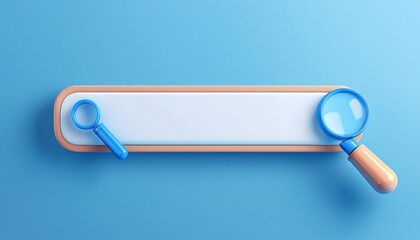 Poster - A clean and simple search bar design with two blue magnifying glasses on a light blue background.