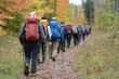 © Ryzhkov - Diverse Group Hiking Through Colorful Autumn Forest, Engaging in Outdoor Activities and Social Connections