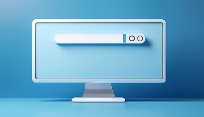 Poster - A sleek computer monitor displays a minimalist search bar against a vibrant blue background, emphasizing modern technology and user interface design.