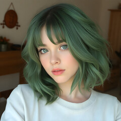 Canvas Print - Adolescente con cabello verde y un estilo de moda muy interesante