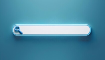 Poster - A minimalist search bar design with a blue outline and a key icon, set against a textured teal background.