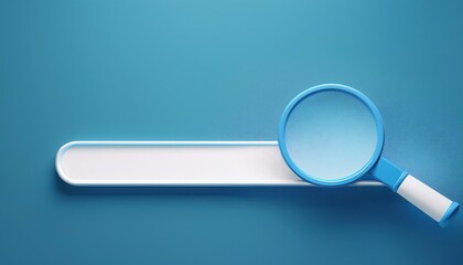 Poster - A blue-themed image featuring a magnifying glass over a blank search bar, suggesting themes of inquiry and exploration.