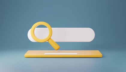 Poster - A minimalist search bar with a magnifying glass, representing online search and digital exploration on a blue background.