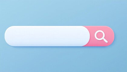 Poster - A minimalist search bar with a rounded shape, featuring a pink accent and magnifying glass icon, set against a soft blue background.