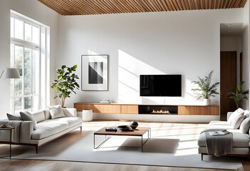 Wall Mural - modern living room with fireplace, modern living room with sofa