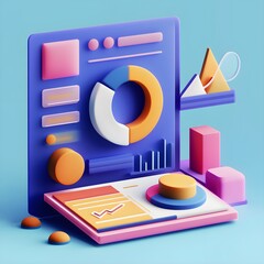 Poster - 3D Colorful Business Data Analytics Dashboard with Charts and Graphs
