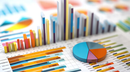 Poster - business statistics info graphics, pie charts, bar graphs, and numerical data, business growth analysis