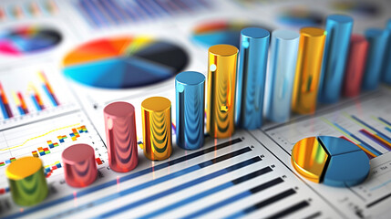 Poster - business statistics info graphics, pie charts, bar graphs, and numerical data, business growth analysis