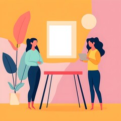 Poster - Two Women Discussing Business Strategy at Desk in Office