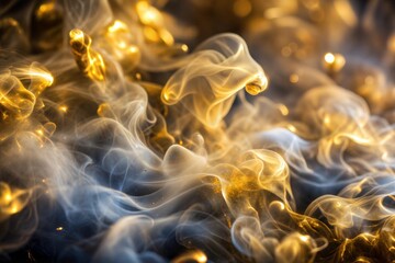 Wall Mural - gold and white smoke patterns on dark background with smoke texture