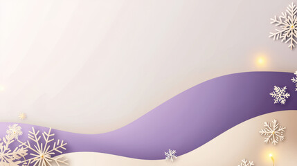 Poster - Abstract winter background with soft curves in purple and cream, featuring delicate snowflakes and subtle lighting effects
