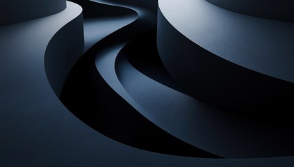 Poster - abstract background with dark gray lines in the shape of a spiral and curved arches on a black surface