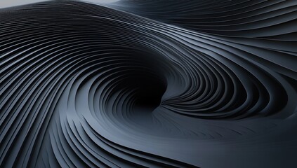 Poster - abstract background with dark gray lines in the shape of a spiral and curved arches on a black surface