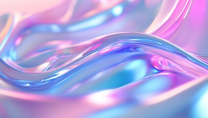 Poster - holographic background with iridescent shapes and wavy lines in pastel blue, purple, and pink