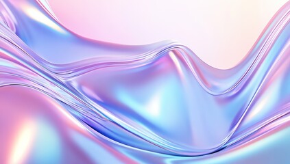 Poster - holographic background with iridescent shapes and wavy lines in pastel blue, purple, and pink
