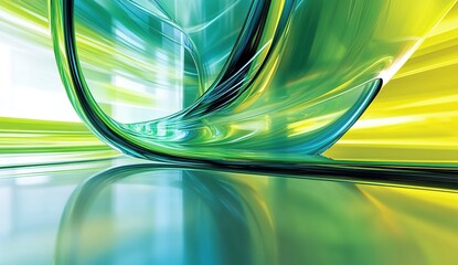 Poster - A background of green, yellow, and blue gradient lines forms an abstract pattern