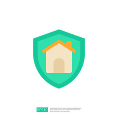 Poster - A simple graphic representation of a house within a shield, symbolizing home protection or security.