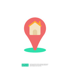 Poster - This image features a location pin with a house icon, symbolizing real estate or home services. It represents navigation or finding a home.