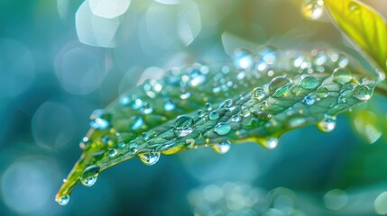 Wall Mural - A leaf with water droplets on it