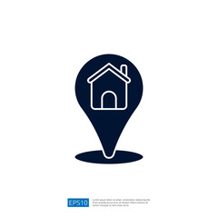 Poster - A simple graphic representation of a house within a location pin, symbolizing real estate or navigation.
