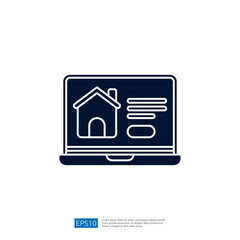Poster - A simplified graphic of a laptop displaying a home icon and text, suggesting a website interface related to home services or real estate.