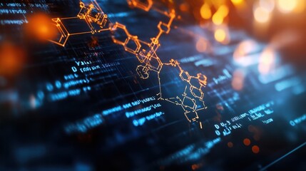 Poster - Close-up of intricate science formulas on a transparent computer screen, bright and precise. 32k, full ultra hd, high resolution