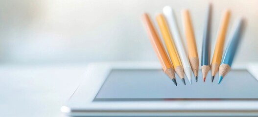 Poster - Minimalist Digital Learning Concept with Tablet and Pencils in Focus