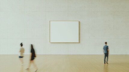 Poster - Elegant Cream Wall with Motion Blur of People and Empty Frame - Contemporary Indoor Ambiance
