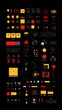 © CHURIN - A collection of red and yellow UI elements on a black background.
