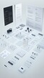 © CHURIN - A variety of UI elements and design components arranged in a 3D perspective on a white background.