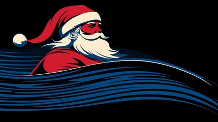 Wall Mural - Santa Claus Illustration With Abstract Blue Stripes