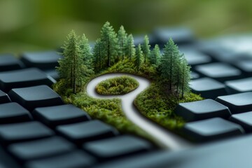 Poster - Minimalist Path Through Forest on Keyboard Nature Meets Technology